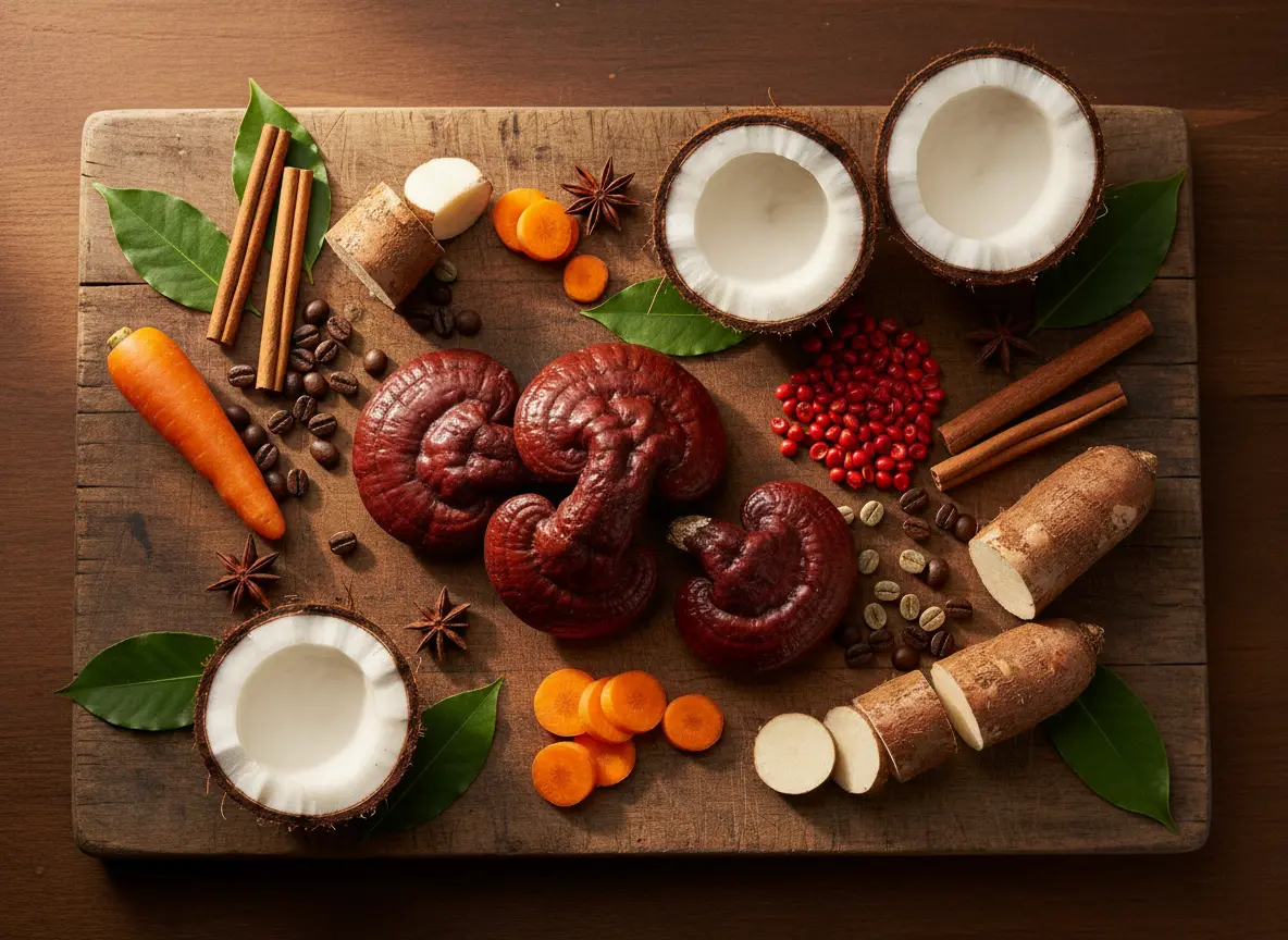 Ingredientes naturales Gano+ Cappuccino FuXion con Ganoderma Reishi